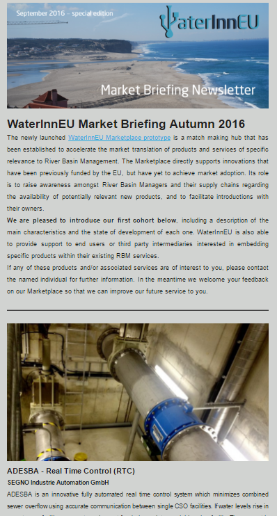 Newsletter WaterInnEU September 2016 Quicklook